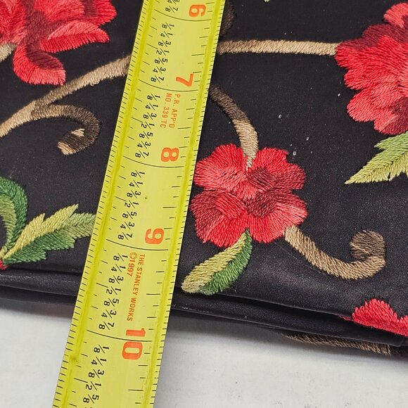 Black Red Floral Flower Embroidered Gold Cara Made in USA Clutch Hand Bag - Picture 14 of 16